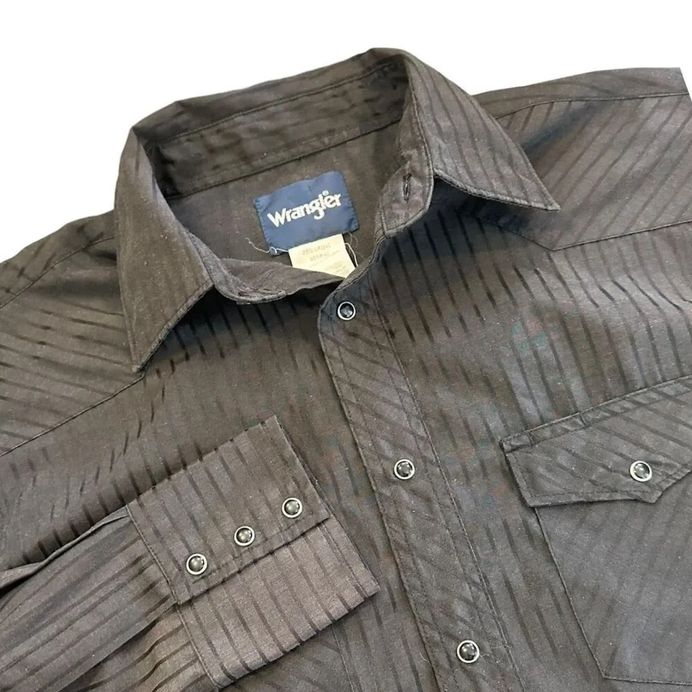 Vintage Wrangler Black Stripe Pearl Snap Long Sleeve Western Shirt Mens M - Picture 1 of 5